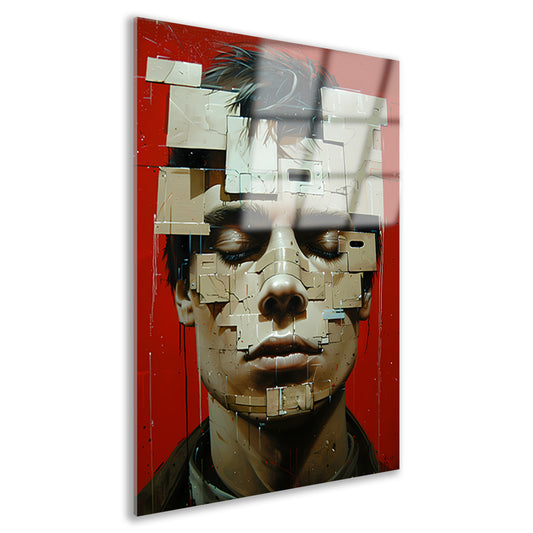 Abstract futuristisch gezicht met geometrische vormen acrylglas