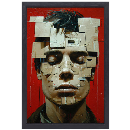 Abstract futuristisch gezicht met geometrische vormen canvas met baklijst