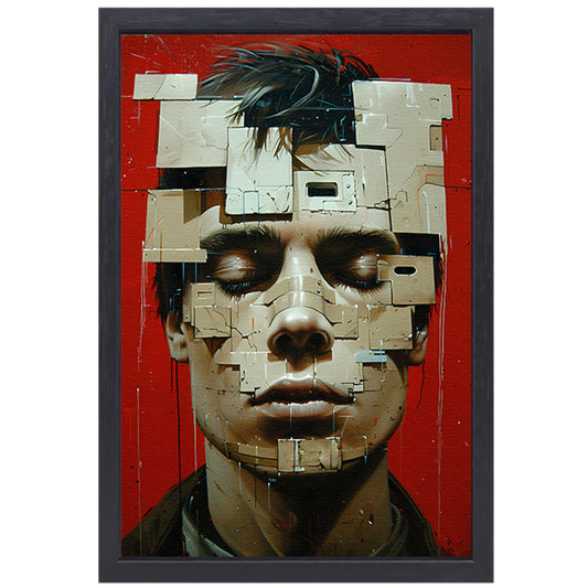 Abstract futuristisch gezicht met geometrische vormen canvas met baklijst