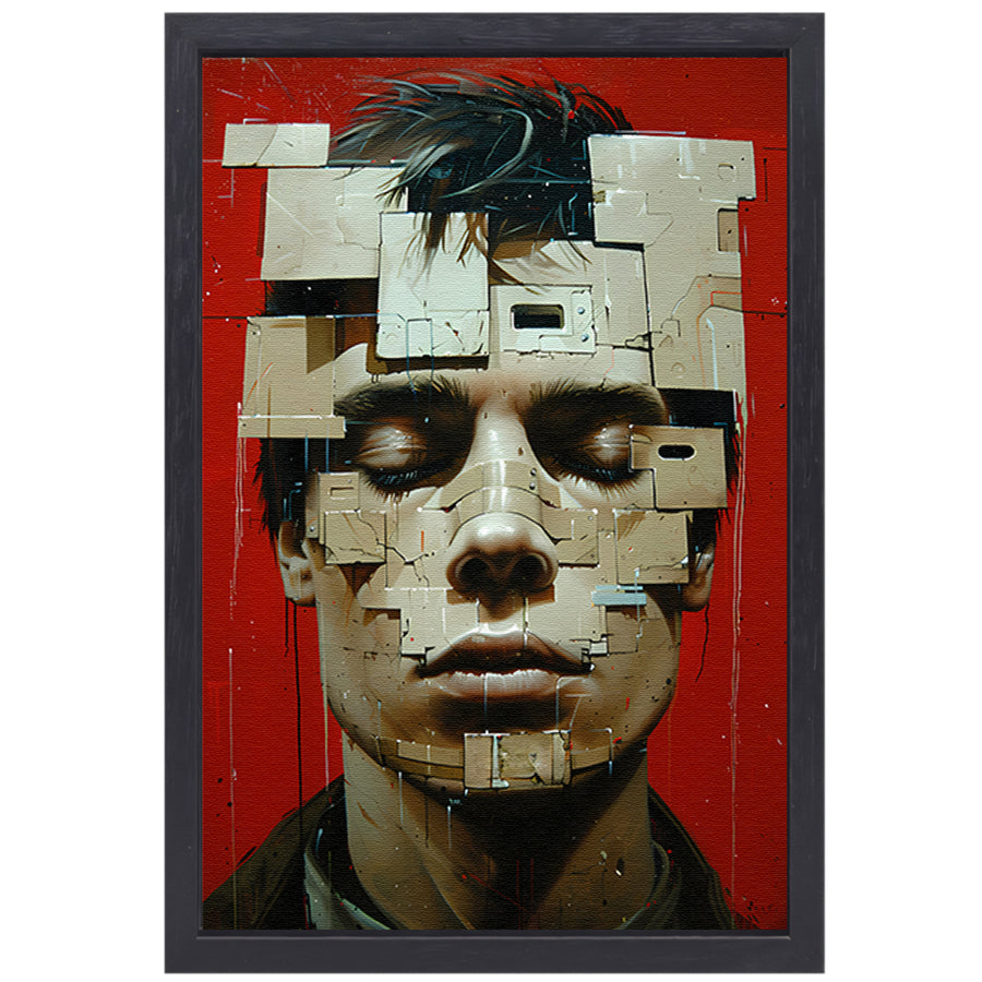 Abstract futuristisch gezicht met geometrische vormen canvas met baklijst
