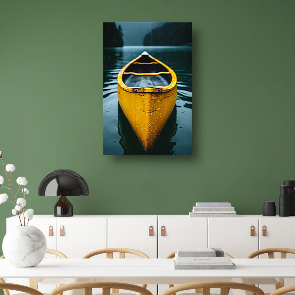 Gele Kano in de Regen op een Meer canvas met baklijst