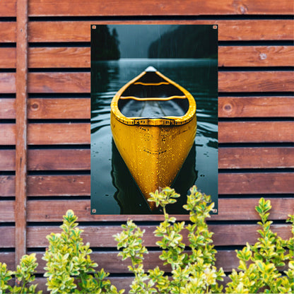 Gele Kano in de Regen op een Meer tuinposter