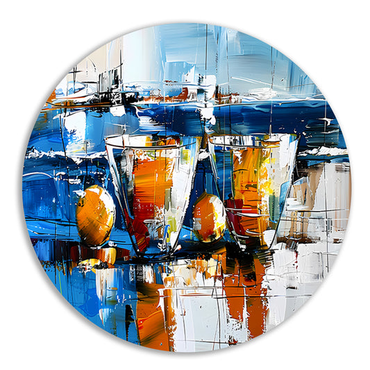 Abstract schilderij van glazen en vruchten aluminium muurcirkel