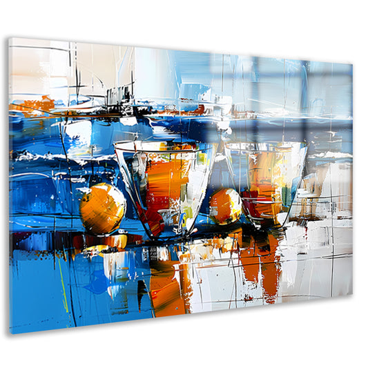 Abstract schilderij van glazen en vruchten acrylglas