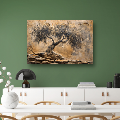 Olijfboom in sepia tonen op steen canvas
