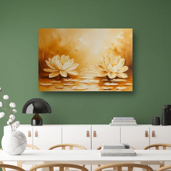 Elegante waterlelies in warme sepia tinten canvas met baklijst