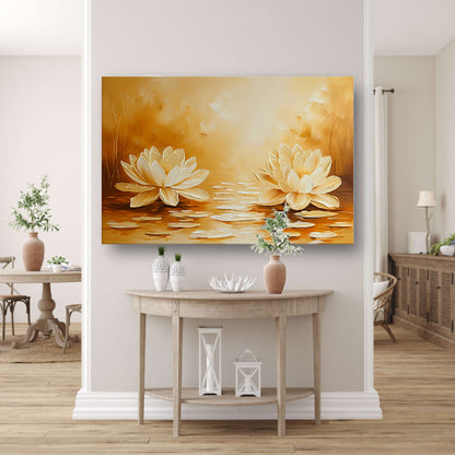 Elegante waterlelies in warme sepia tinten canvas met baklijst