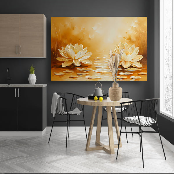 Elegante waterlelies in warme sepia tinten canvas met baklijst