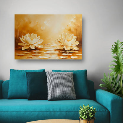 Elegante waterlelies in warme sepia tinten canvas met baklijst