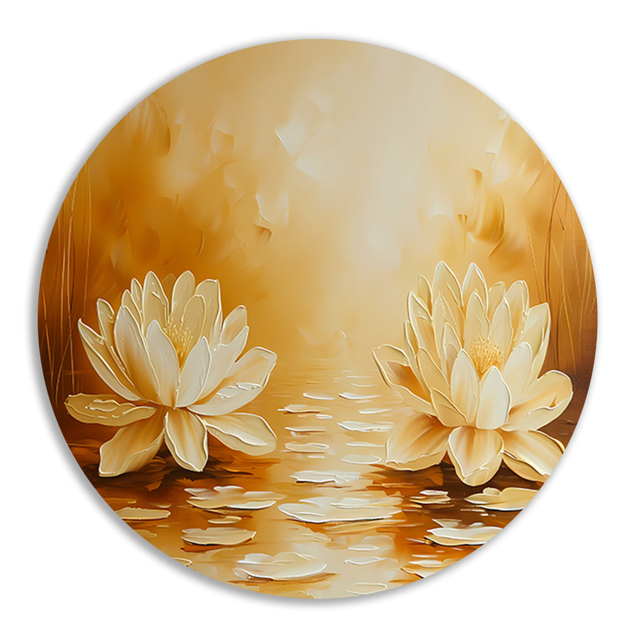 Elegante waterlelies in warme sepia tinten aluminium muurcirkel
