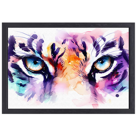 Abstracte tijgerogen in kleurrijke aquarelstijl canvas met baklijst