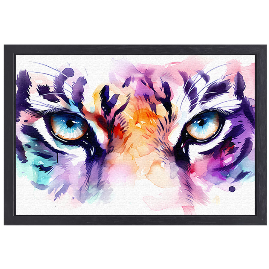 Abstracte tijgerogen in kleurrijke aquarelstijl canvas met baklijst