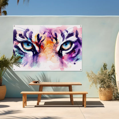 Abstracte tijgerogen in kleurrijke aquarelstijl tuinposter