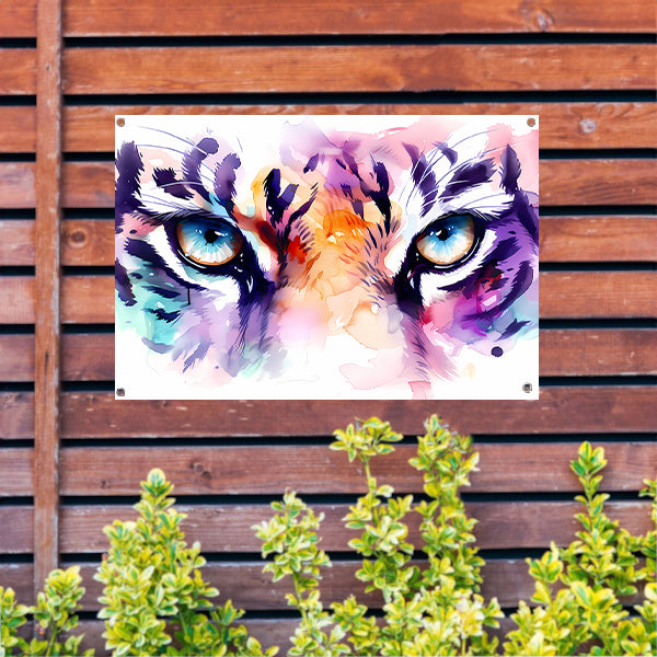 Abstracte tijgerogen in kleurrijke aquarelstijl tuinposter