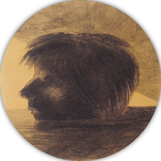 Hoofd van Orpheus drijvend in het water - Odilon Redon aluminium muurcirkel
