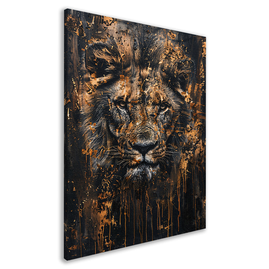 Mysterieus leeuwenportret met rustieke details canvas