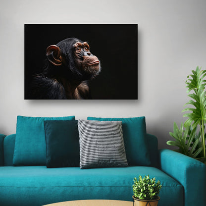 Gedetailleerd chimpanseeportret met donkere achtergrond canvas