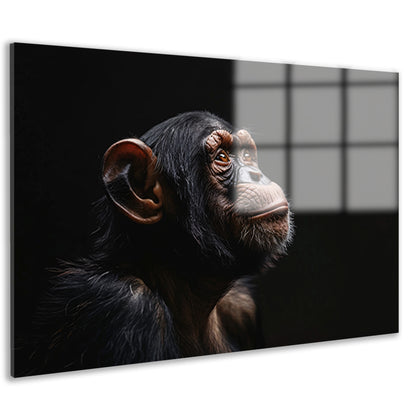 Gedetailleerd chimpanseeportret met donkere achtergrond acrylglas