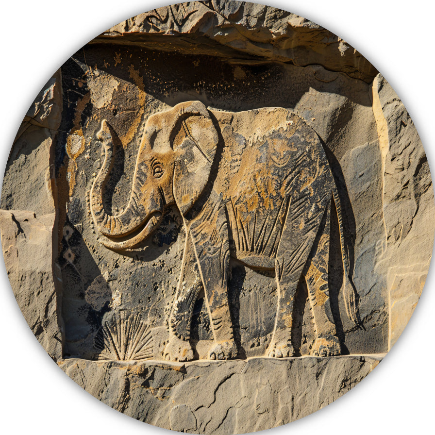 Gravure olifant op steen muurdecoratie aluminium muurcirkel