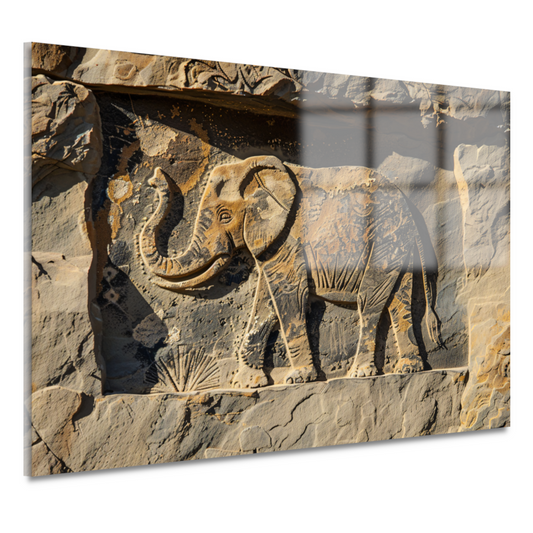 Gravure olifant op steen muurdecoratie acrylglas