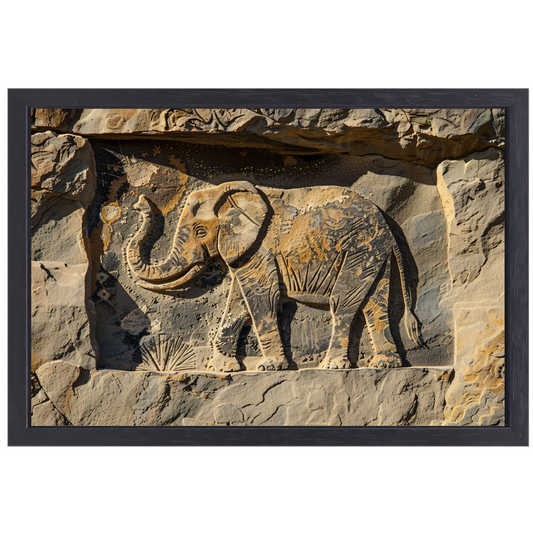 Gravure olifant op steen muurdecoratie canvas met baklijst