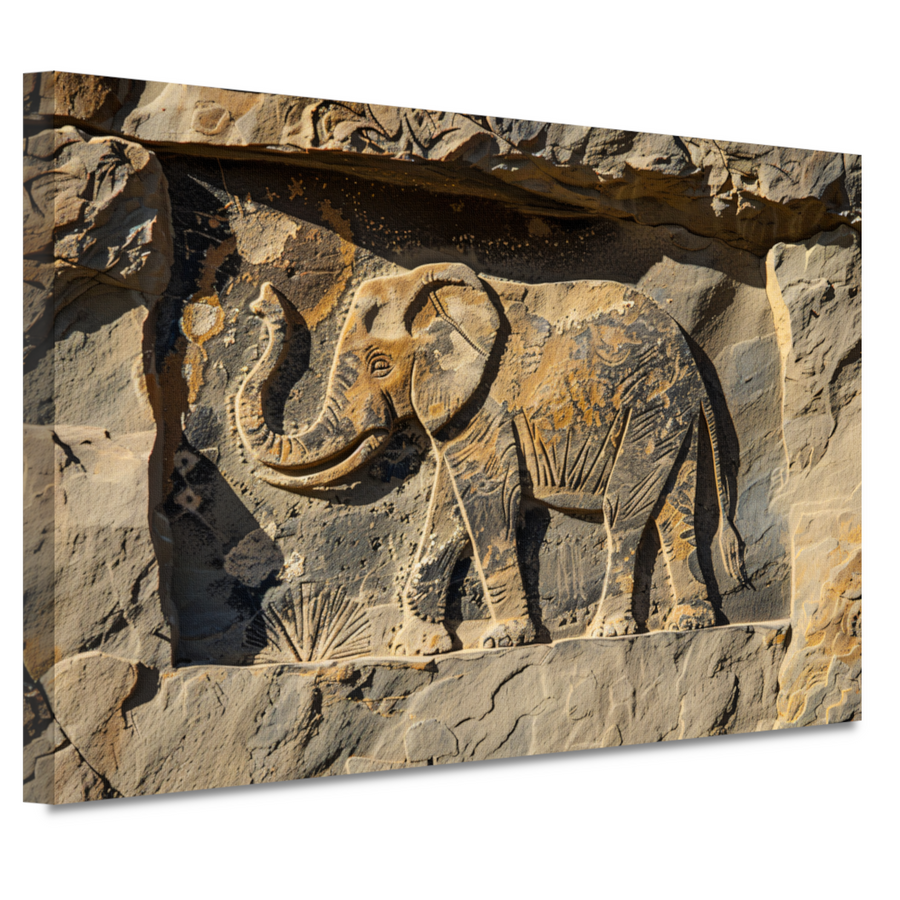 Gravure olifant op steen muurdecoratie canvas