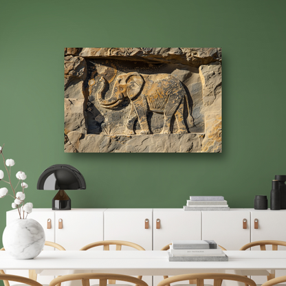 Gravure olifant op steen muurdecoratie poster