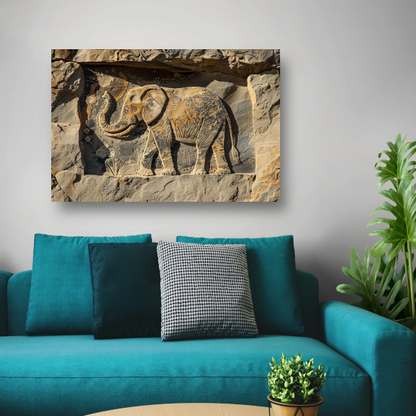 Gravure olifant op steen muurdecoratie poster