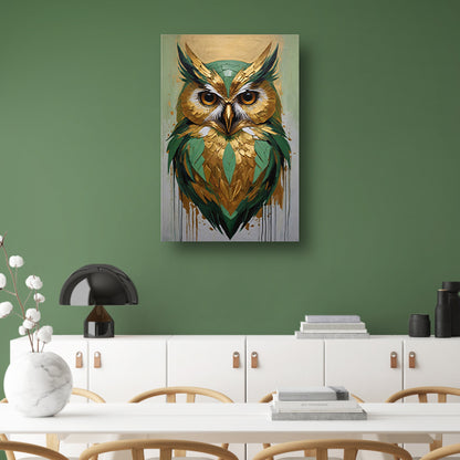 Abstracte Uil in Goud en Groen Tinten canvas
