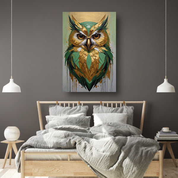 Abstracte Uil in Goud en Groen Tinten canvas