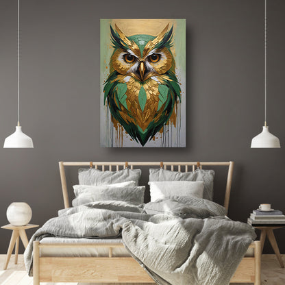 Abstracte Uil in Goud en Groen Tinten poster