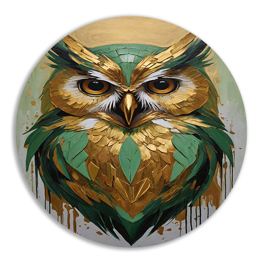 Abstracte Uil in Goud en Groen Tinten forex muurcirkel