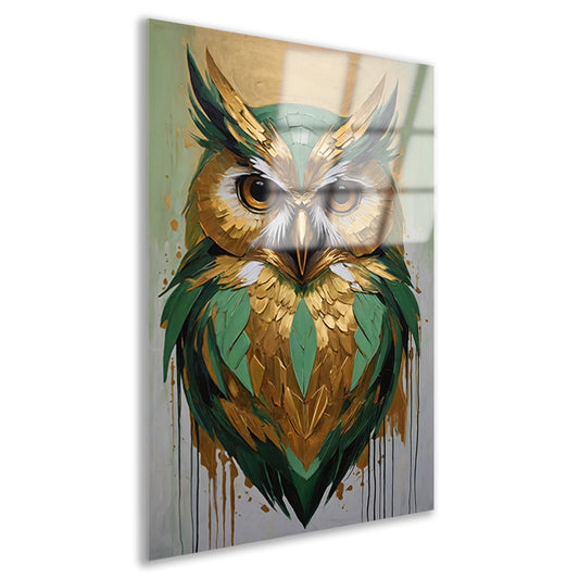 Abstracte Uil in Goud en Groen Tinten acrylglas