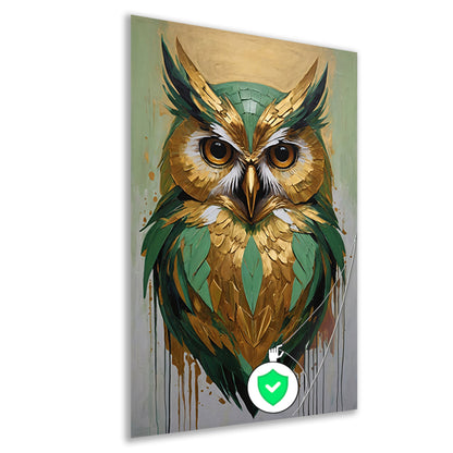 Abstracte Uil in Goud en Groen Tinten poster