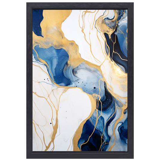 Abstracte Blauwe en Gouden Sierlijkheid canvas met baklijst
