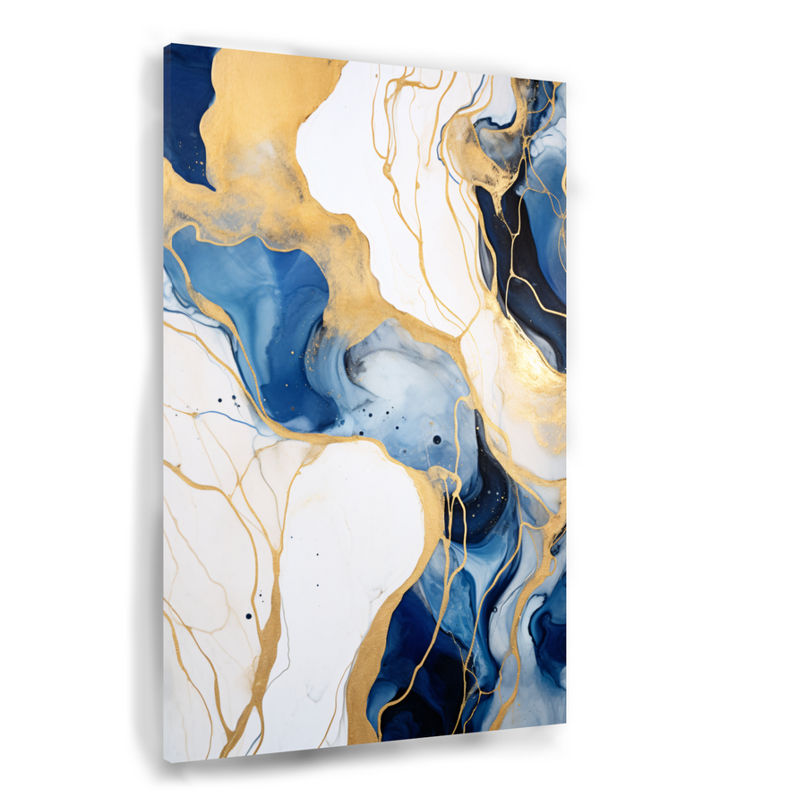 Abstracte Blauwe en Gouden Sierlijkheid canvas