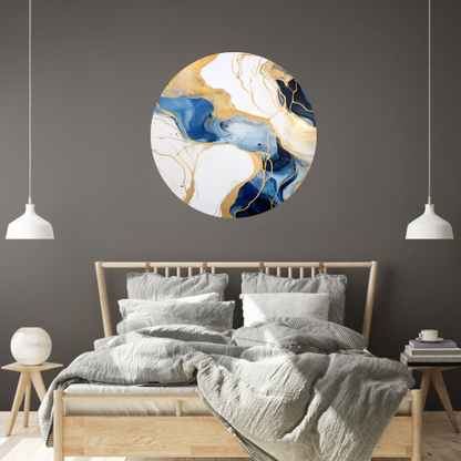 Abstracte Blauwe en Gouden Sierlijkheid aluminium muurcirkel
