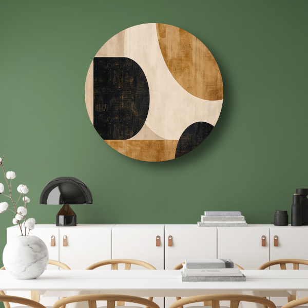 Abstracte Beige en Zwarte Organische Vormen aluminium muurcirkel