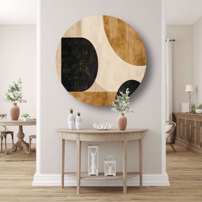Abstracte Beige en Zwarte Organische Vormen aluminium muurcirkel