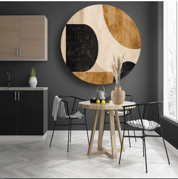 Abstracte Beige en Zwarte Organische Vormen aluminium muurcirkel
