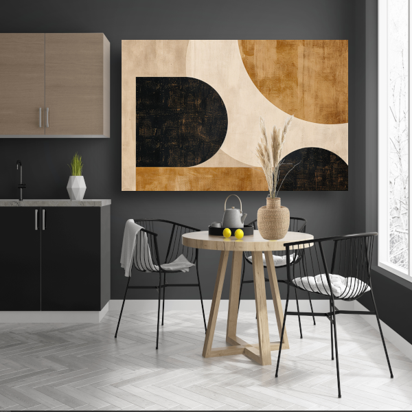 Abstracte Beige en Zwarte Organische Vormen canvas