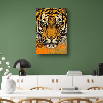 Prachtige tijger lijnkunst in dynamische kleuren canvas