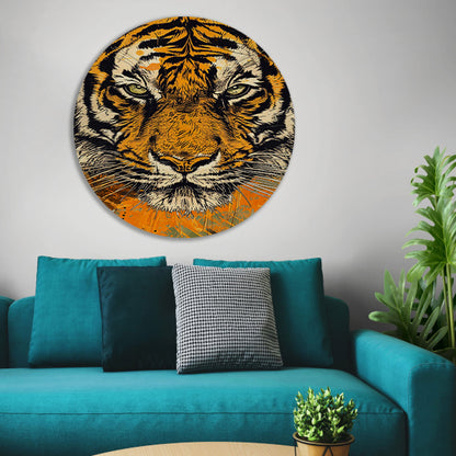 Prachtige tijger lijnkunst in dynamische kleuren forex muurcirkel