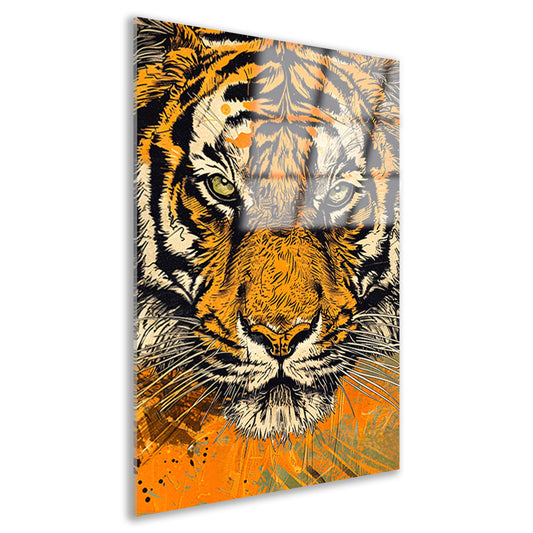 Prachtige tijger lijnkunst in dynamische kleuren acrylglas