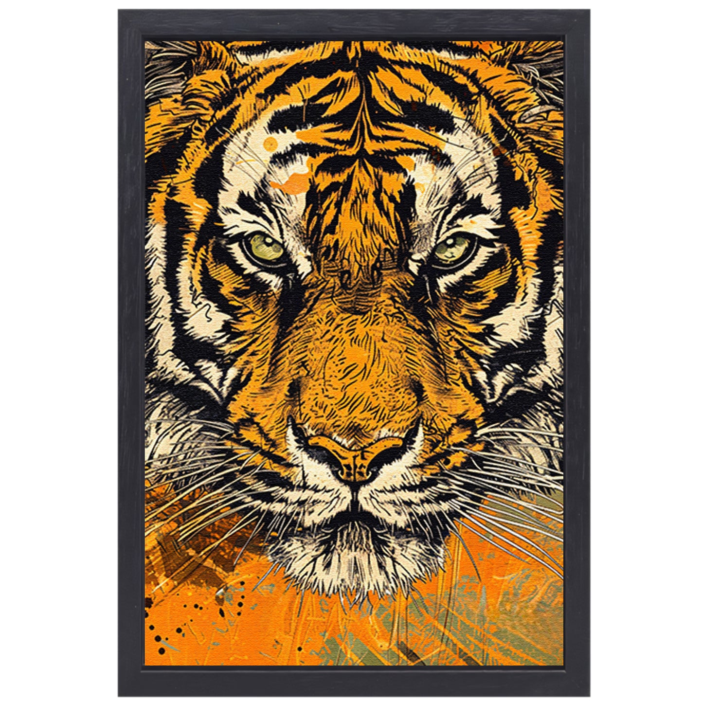 Prachtige tijger lijnkunst in dynamische kleuren canvas met baklijst
