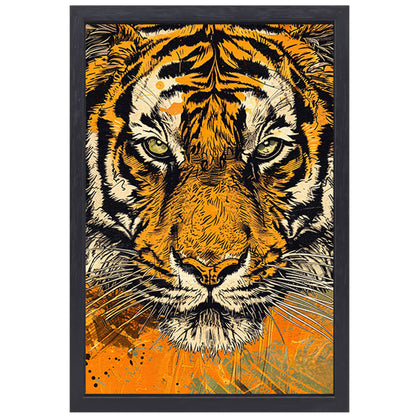 Prachtige tijger lijnkunst in dynamische kleuren canvas met baklijst