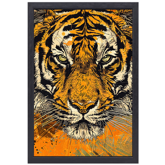 Prachtige tijger lijnkunst in dynamische kleuren canvas met baklijst
