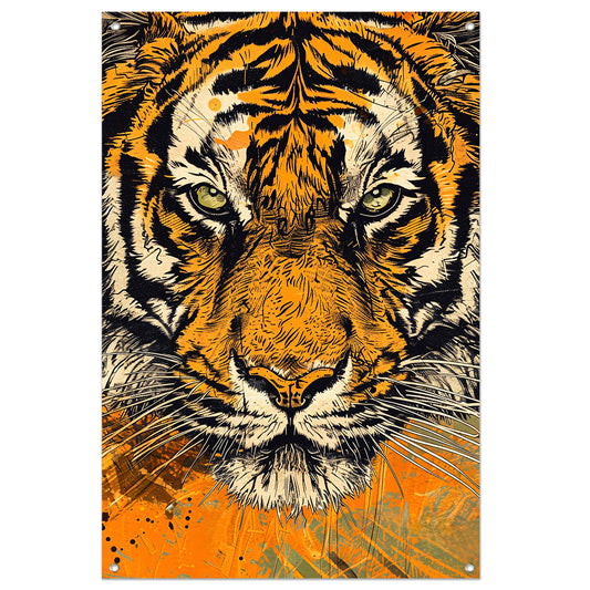 Prachtige tijger lijnkunst in dynamische kleuren tuinposter
