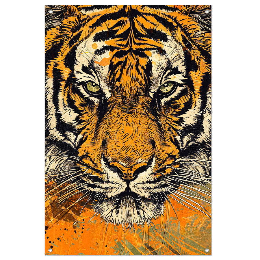 Prachtige tijger lijnkunst in dynamische kleuren tuinposter