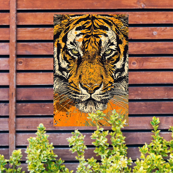Prachtige tijger lijnkunst in dynamische kleuren tuinposter
